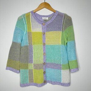 Open Knit Cardigan Sweater Size PL Coastal Grandma Squares